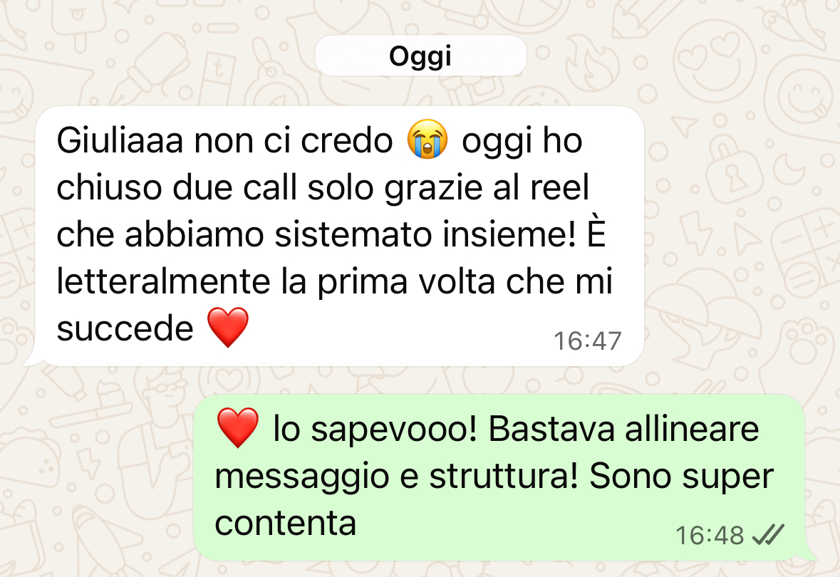 Messaggio reale di una cliente che ha ricevuto nuove richieste